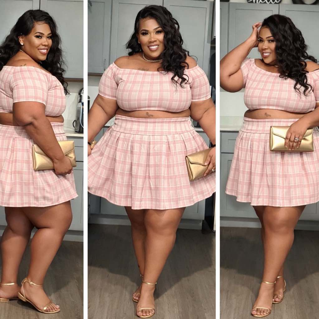 PLUS SIZE BABYDOLL SKIRT SET (PINK)-32