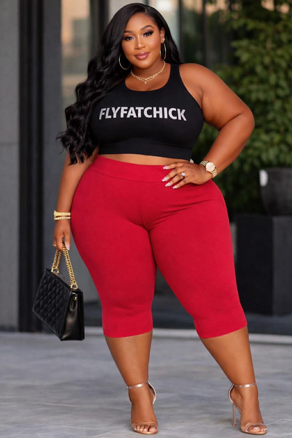 PLUS SIZE Cotton Capri Leggings-RED