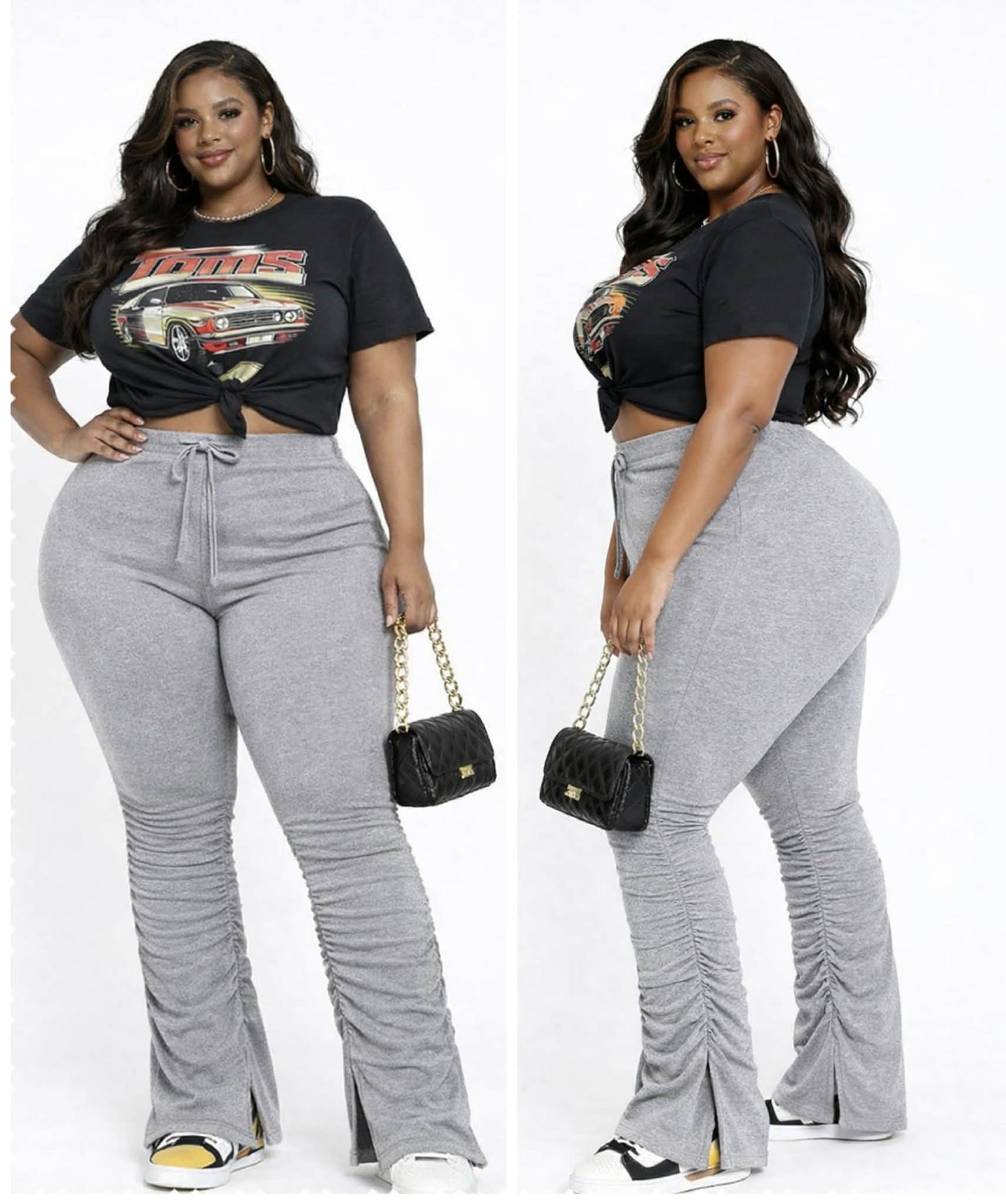 PLUS SIZE STACKED PANTS-HEATHER GREY-32