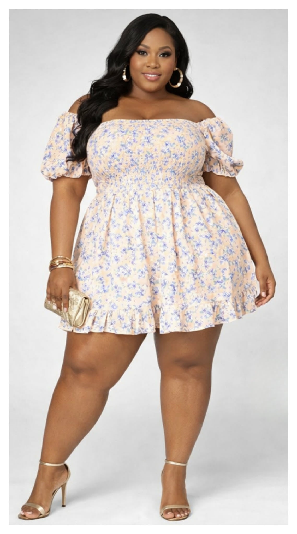 PLUS SIZE PEACH FLORAL SHORT ROMPER-54