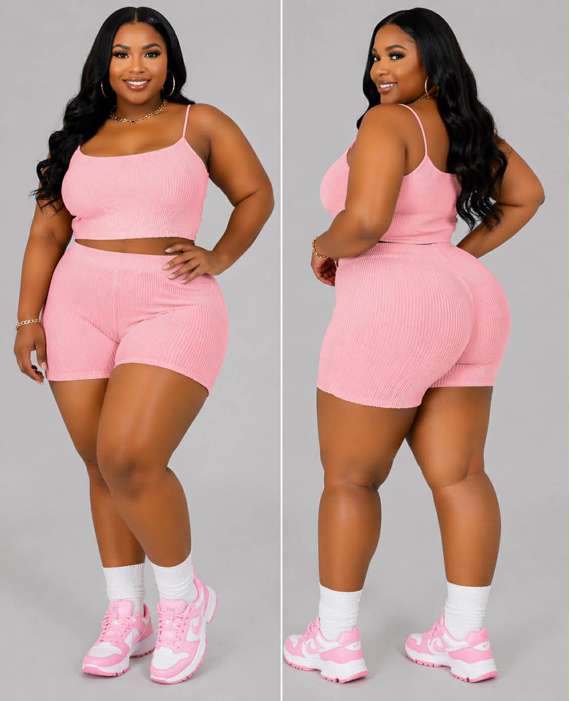 PLUS SIZE "THAT GIRL" 2-PIECE RIBBED SHORT SET-LT. PINK-42