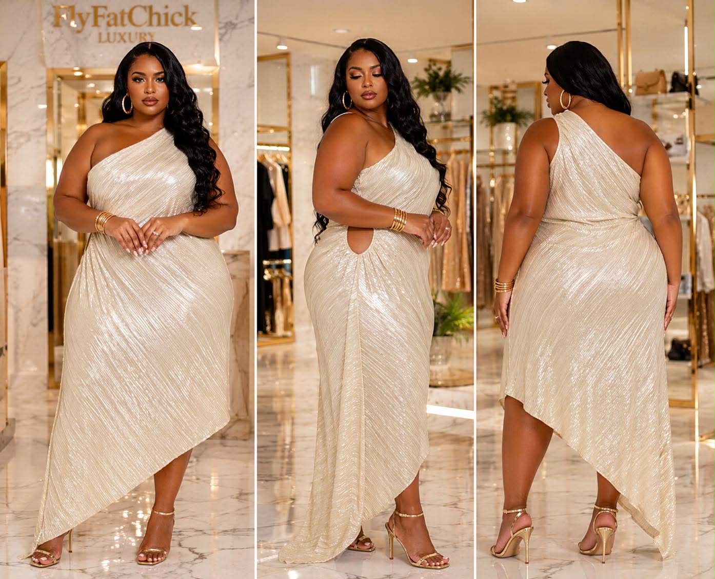 Plus Size Pleated Cut Out Open Side Asymmetric Maxi Dress-CHAMPAGNE-61