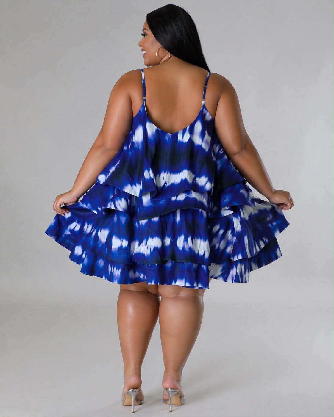 PLUS SIZE "LAYERED LUXE" DRESS-BLUE MIX-12