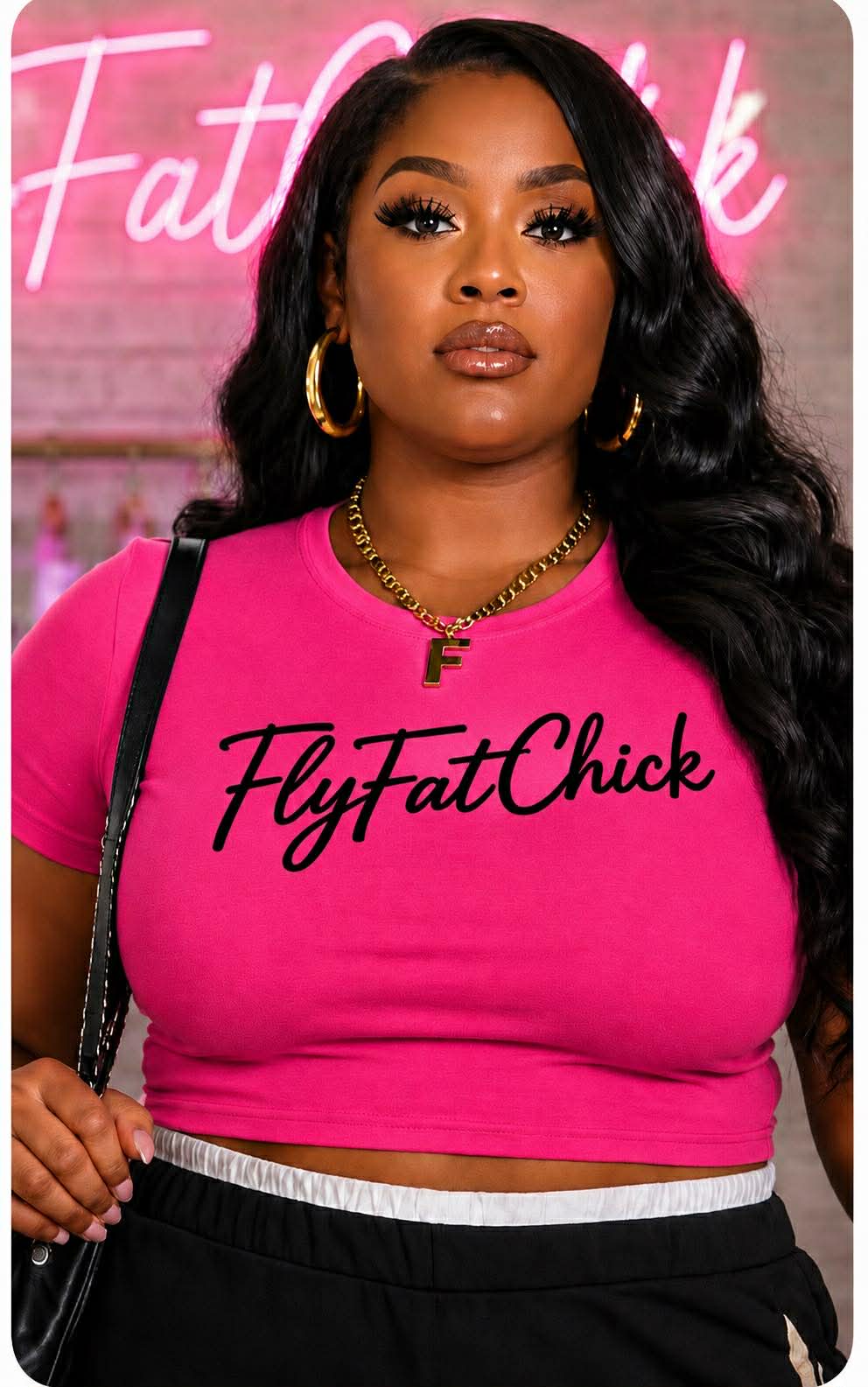 Plus Size " FlyFat Chick" Crop Top-HOT PINK/BLACK-06