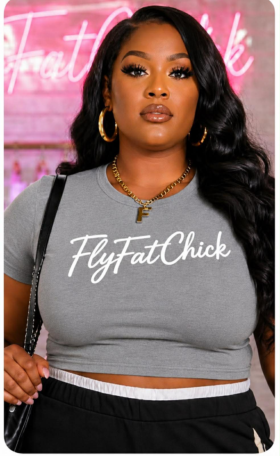 Plus Size " FlyFat Chick" Crop Top-GREY/WHITE-06