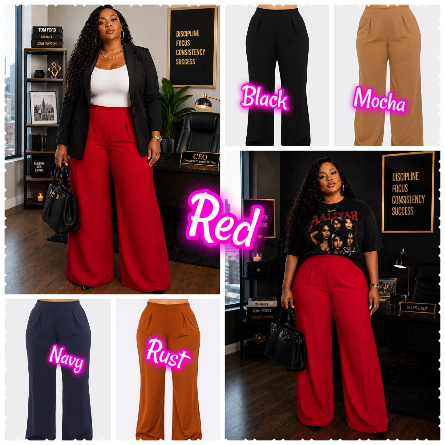 PLUS SIZE "CEO MOTION" STRETCHY PALAZZO PANTS-RED-44