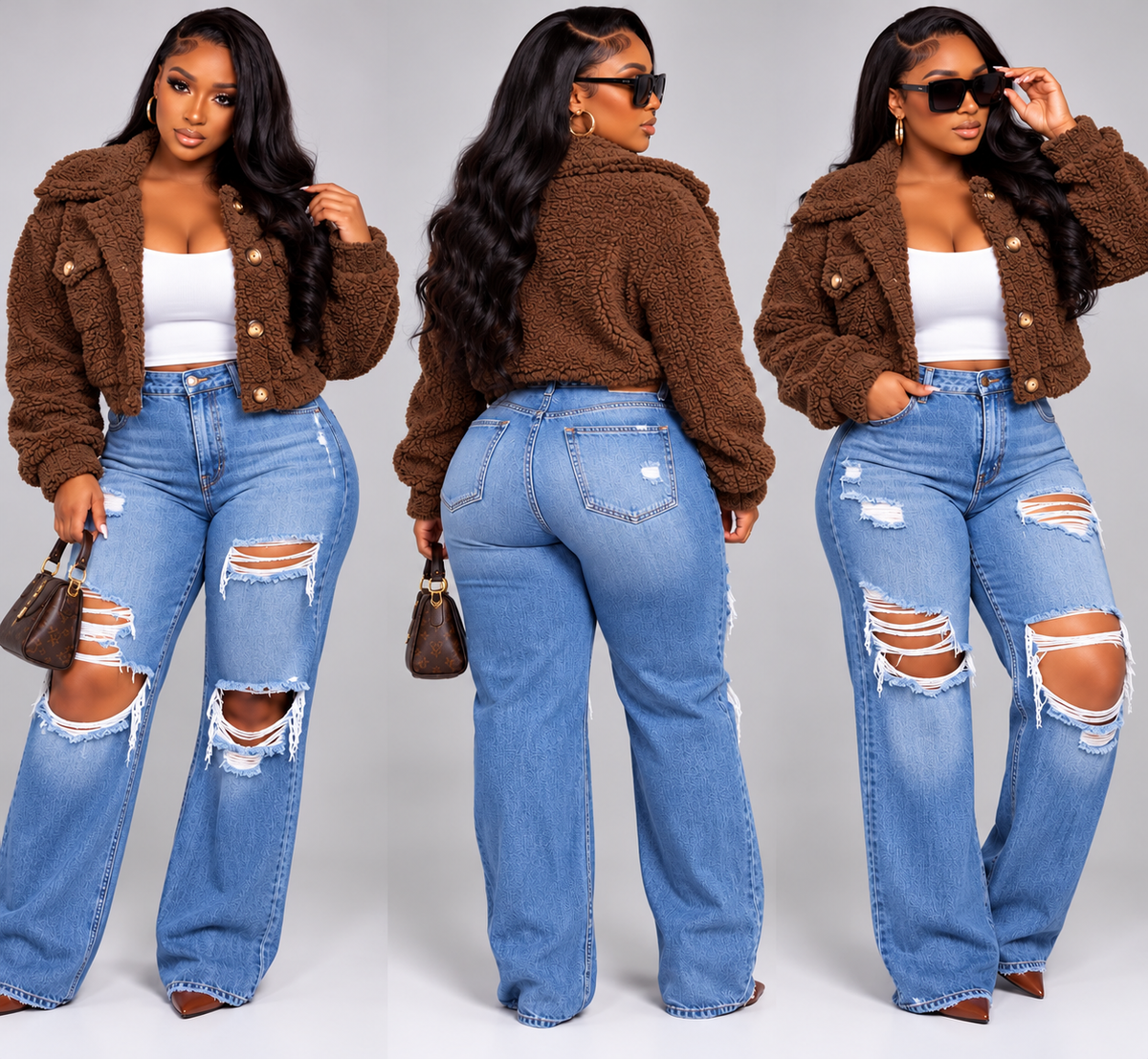 THE "TEDDY" CROPPED JACKET-BROWN-L03