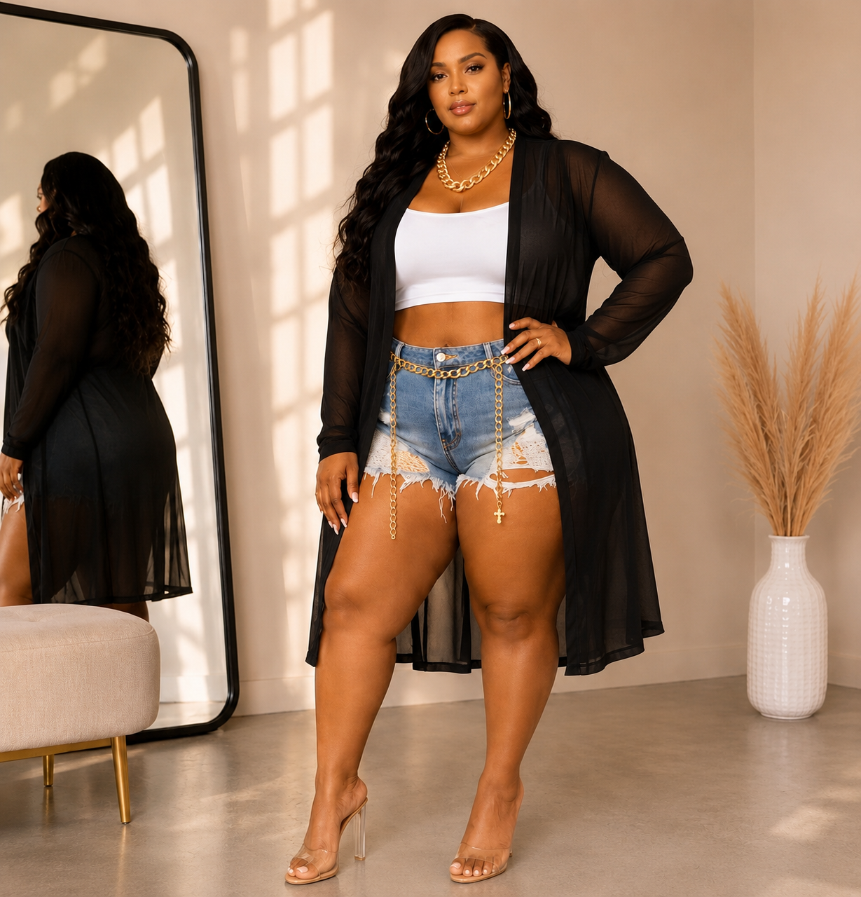 PLUS SIZE "SHEER PRESSURE DUSTER"-BLACK-69