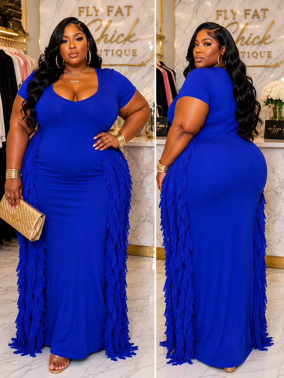 PLUS SIZE "FRINGE ME" DRESS-BLUE