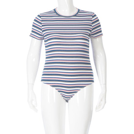 MAUVE/NAVY STRIPED BODYSUIT-67