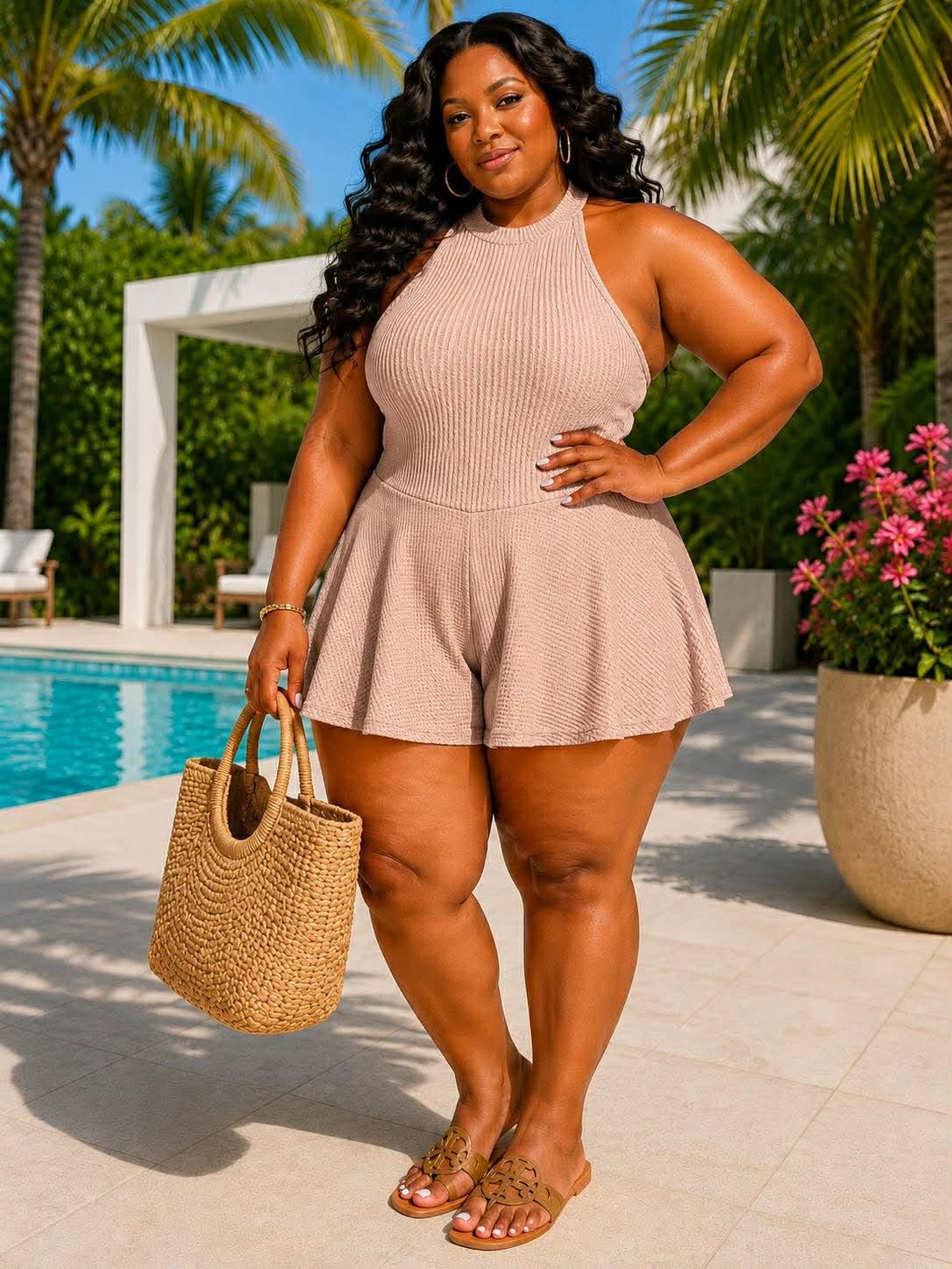Plus Size " BABY DOLL BEAUTY" ROMPER-KHAKI