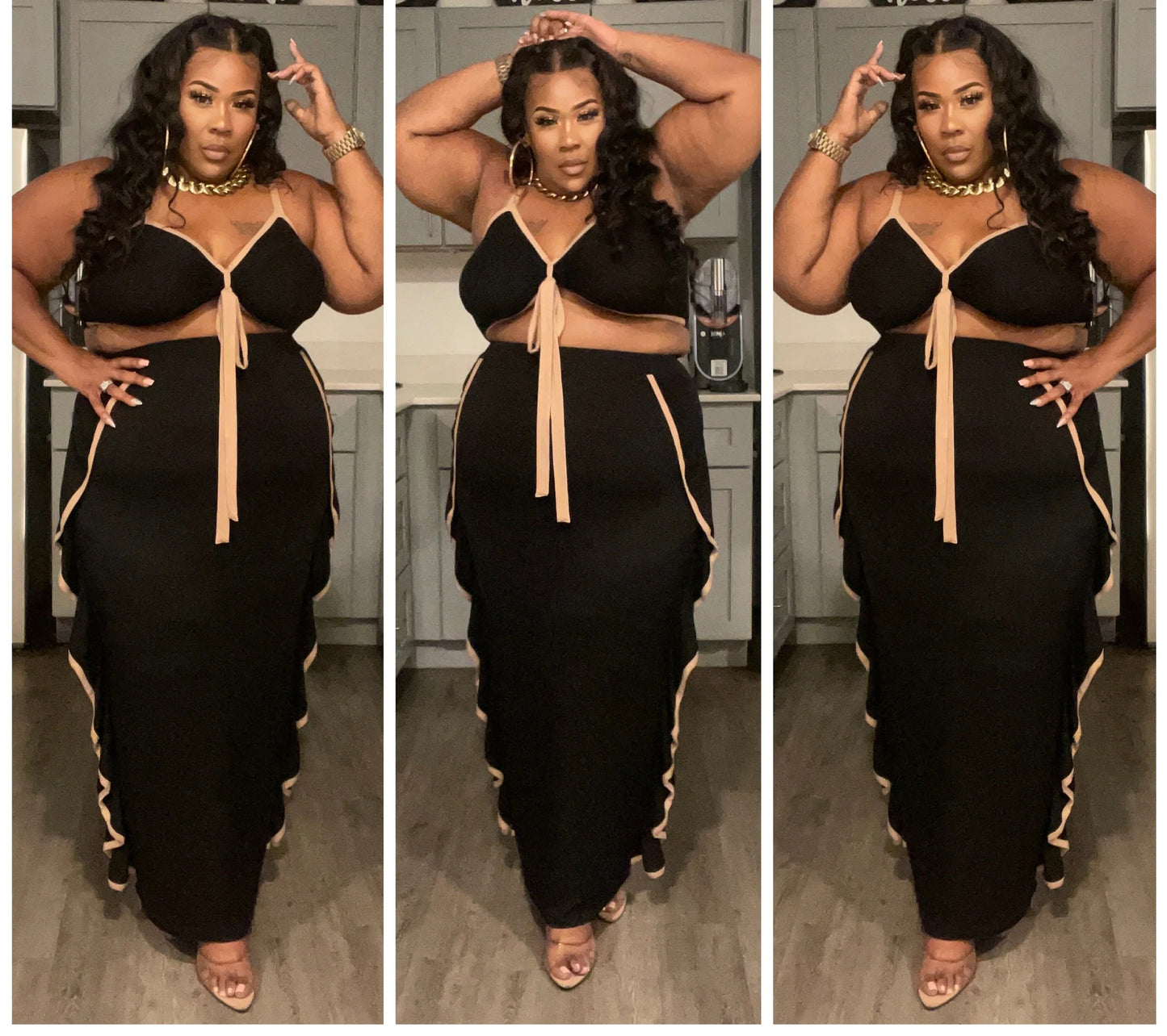 PLUS SIZE " CHOSEN ONE 2-PIECE SET-BLACK