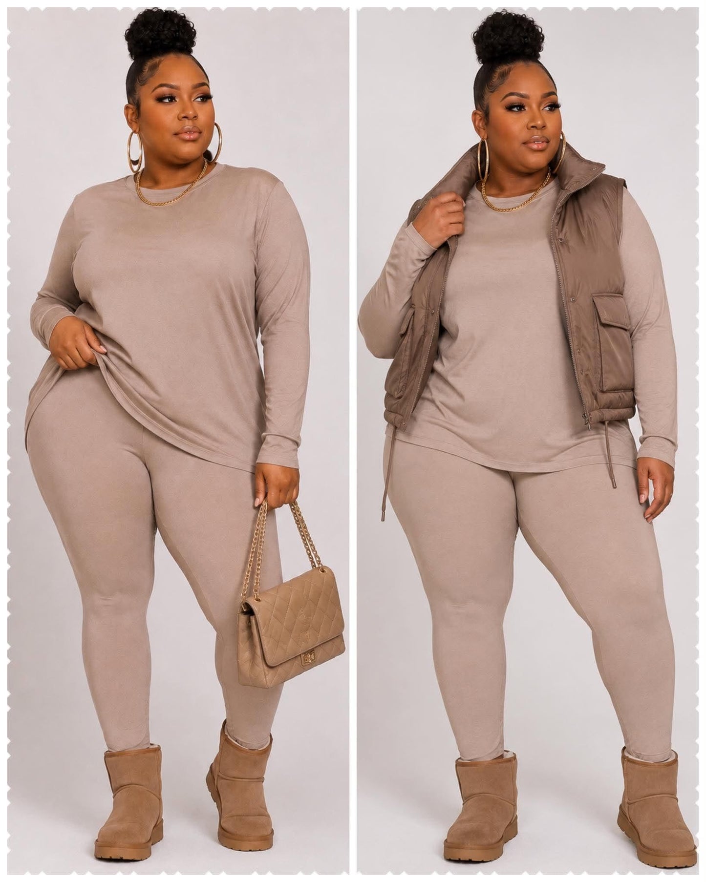 Plus SIZE 2-PIECE "ON THE GO" SET-KHAKI