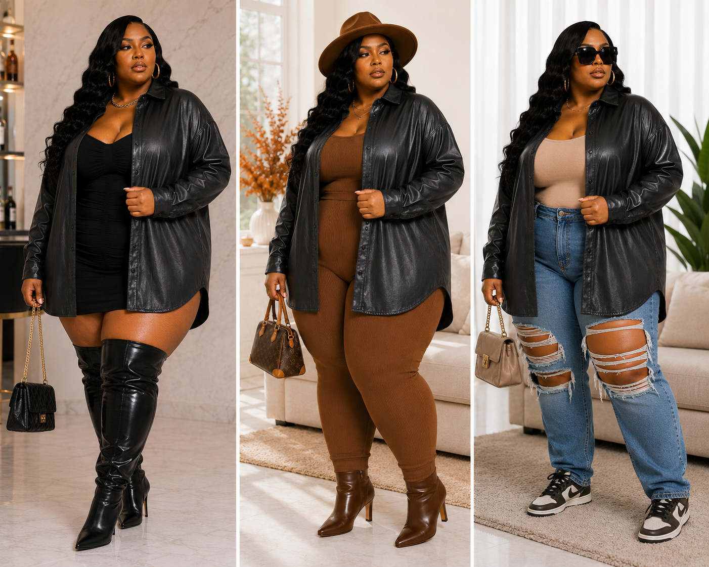 PLUS SIZE "FAUX LEATHER SHACKET"-30