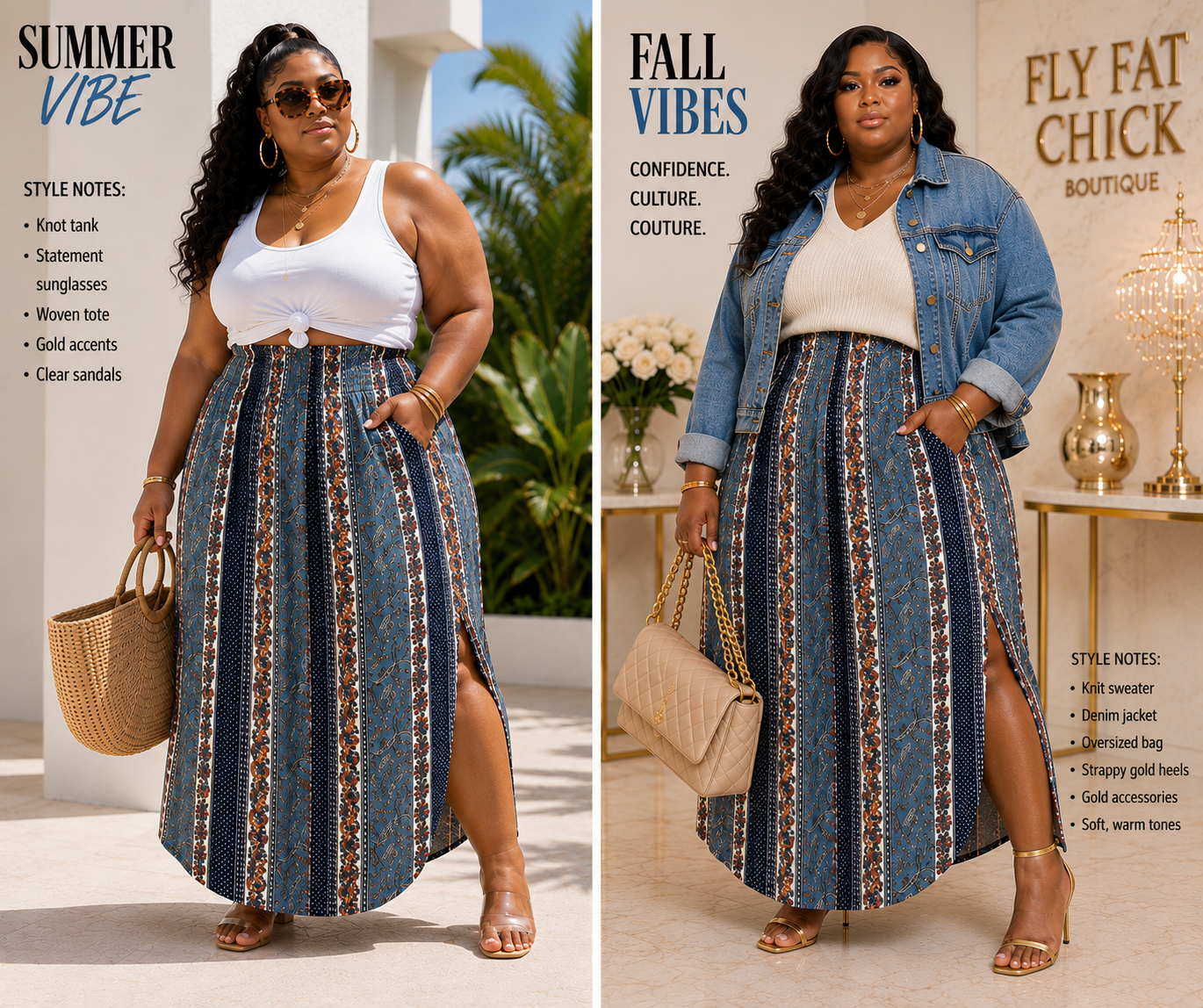PLUS SIZE "RICH AUNTIE" MAXI SKIRTS-BLUE MIX-04