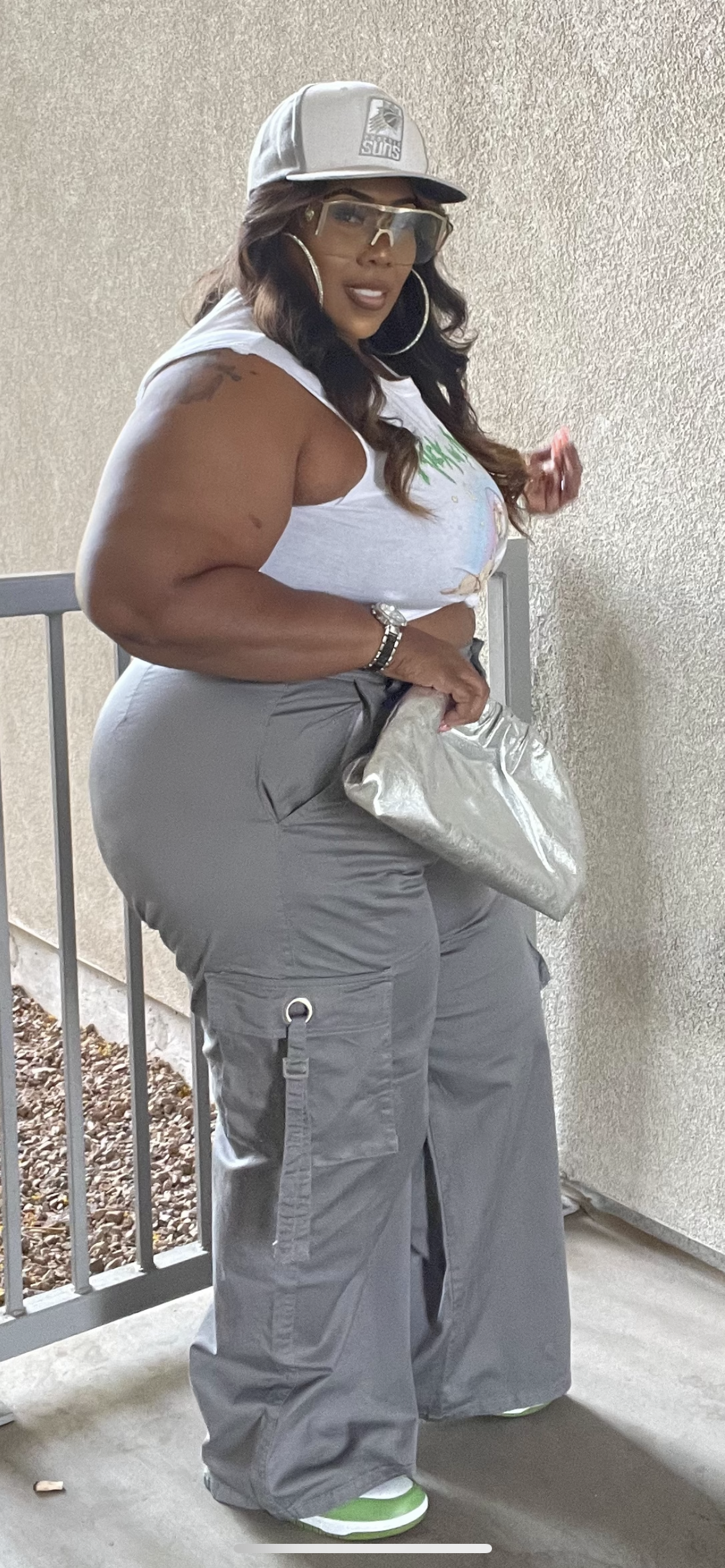 PLUS SIZE WIDE LEG STRAP TRIM CARGO PANTS-GREY