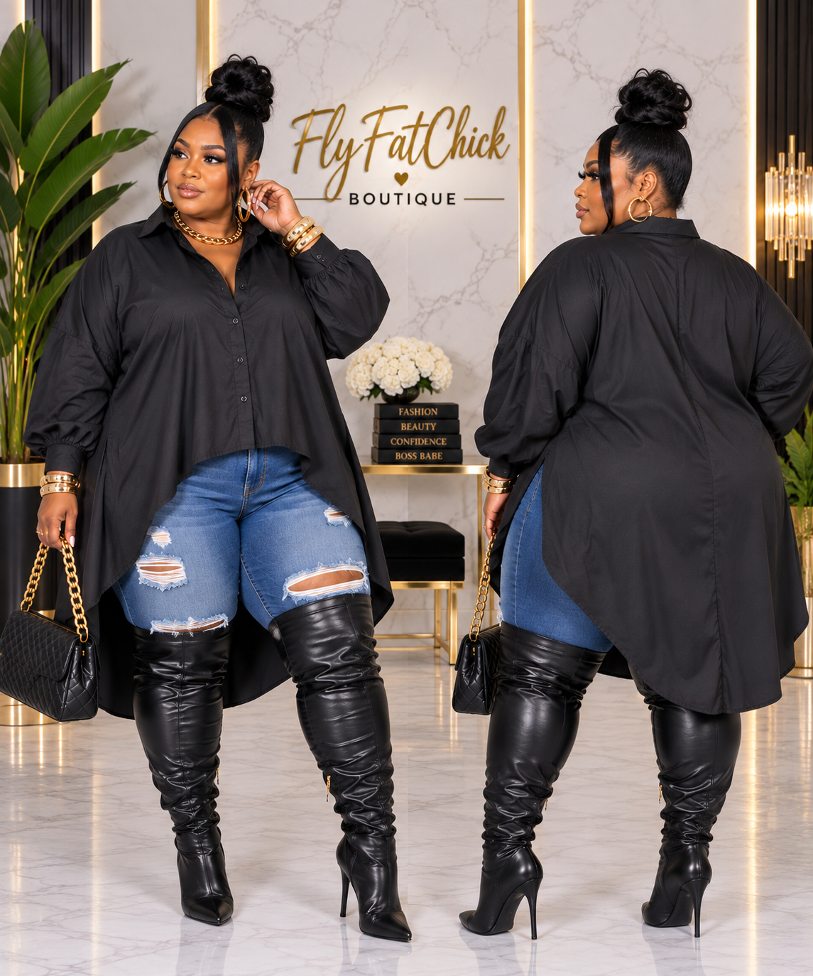 PLUS SIZE HIGH/LOW BUTTON UP TOP-34