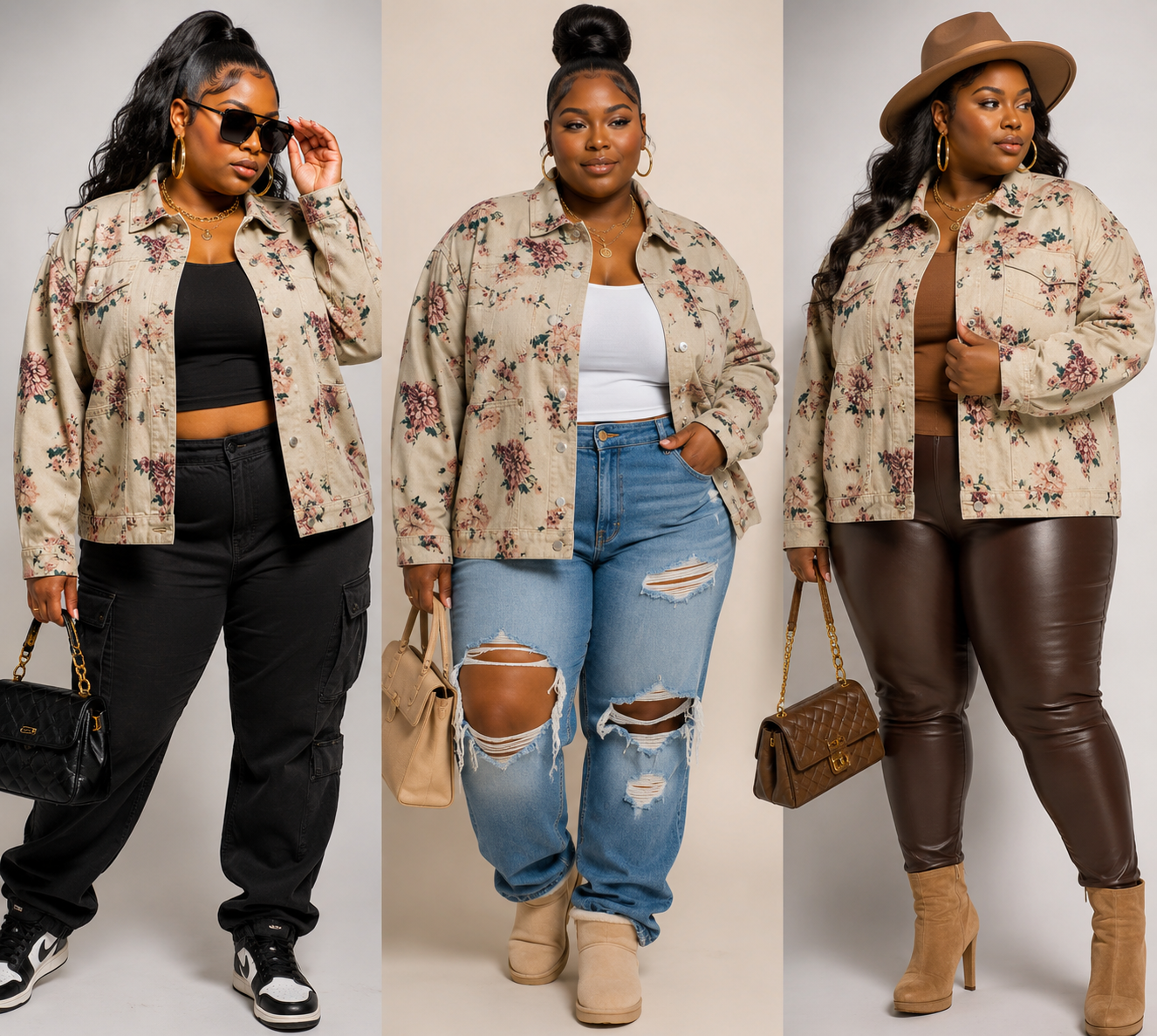 PLUS SIZE "Autumn In Bloom" DENIM JACKET