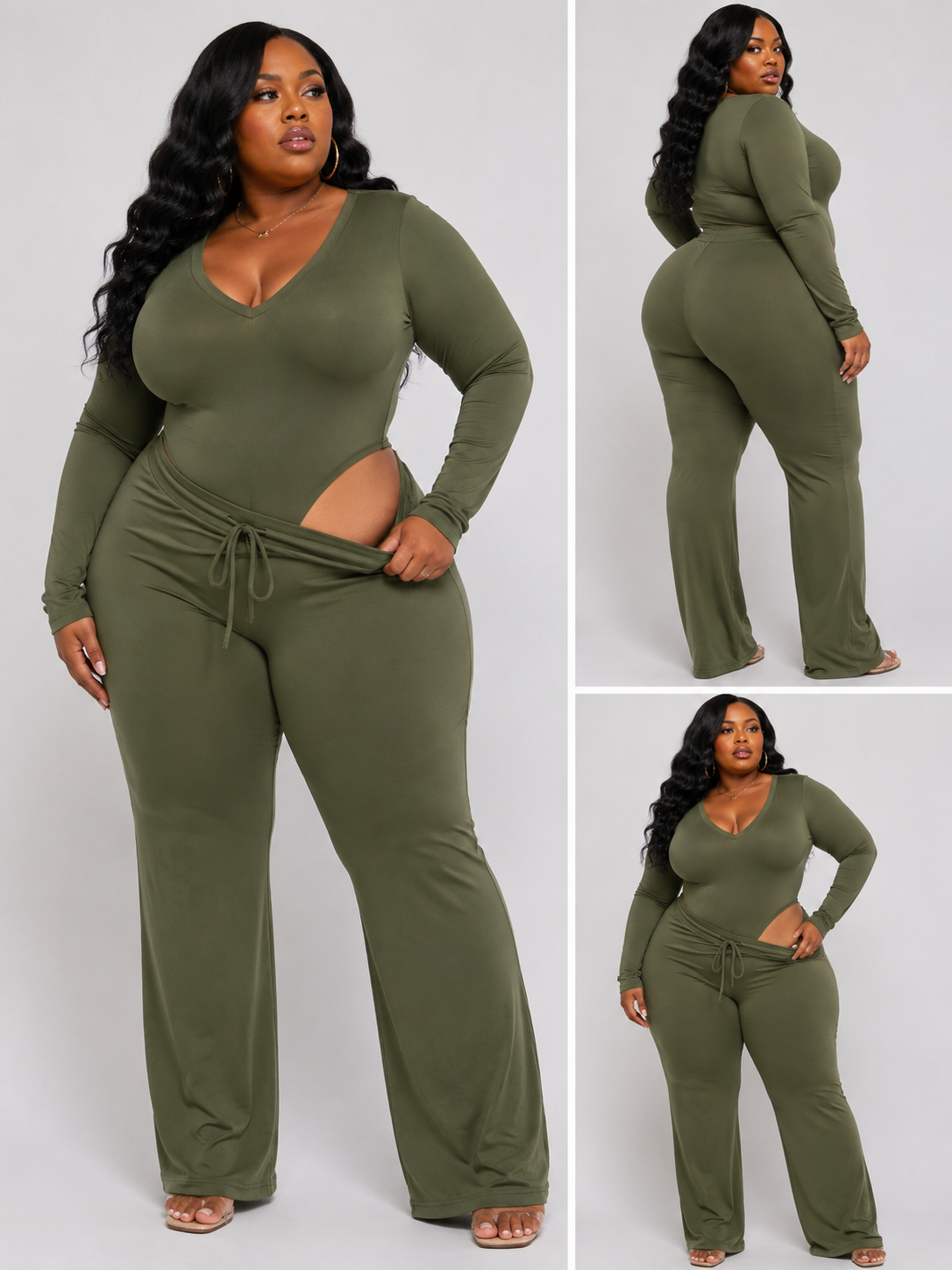 PLUS SIZE 2-PIECE "SPT LIFE CURVE" SET-OLIVE-63