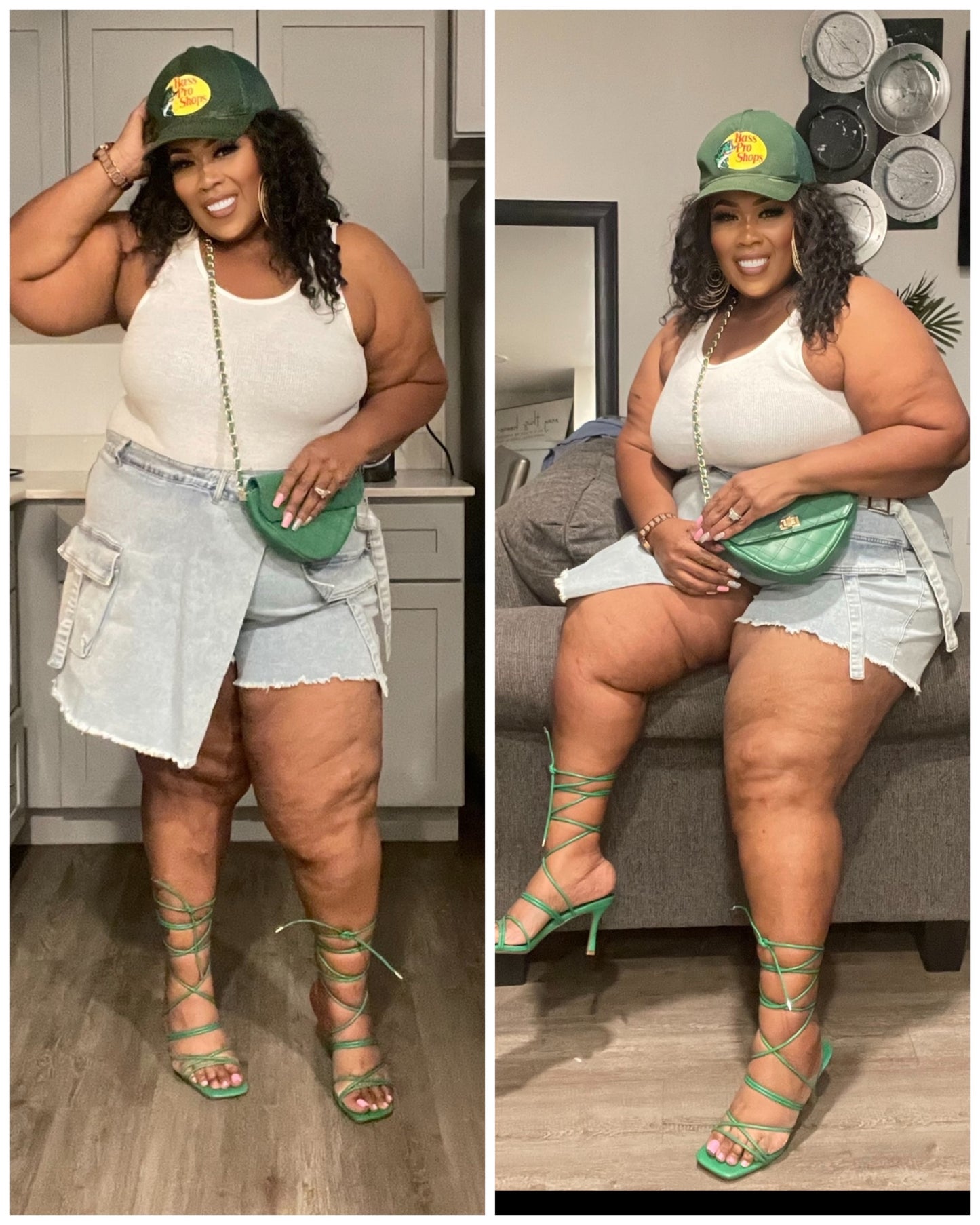 PLUS SIZE DENIM CARGO WRAP SKORT