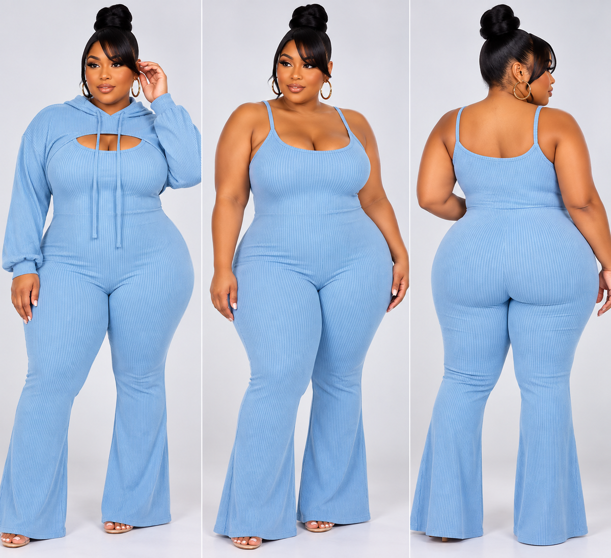 PLUS SIZE "2-PIECE VIXXEN" JUMPSUIT SET-LIGHT BLUE