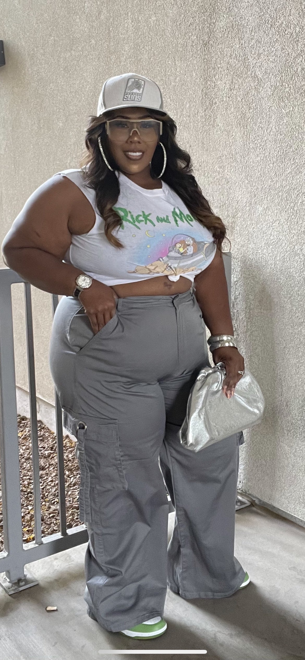 PLUS SIZE WIDE LEG STRAP TRIM CARGO PANTS-GREY