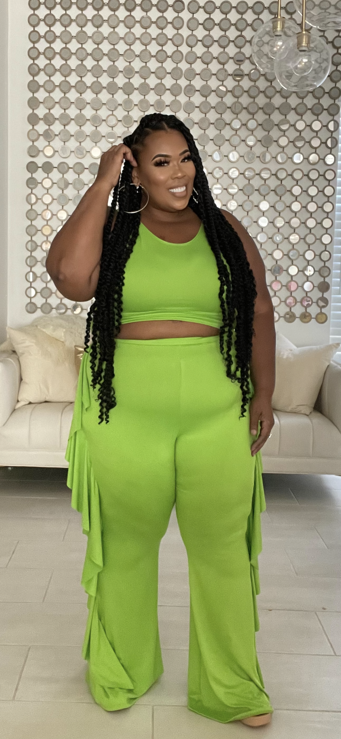 PLUS SIZE SHAKE SOMETHING 2-PIECE PANT SET-LIME
