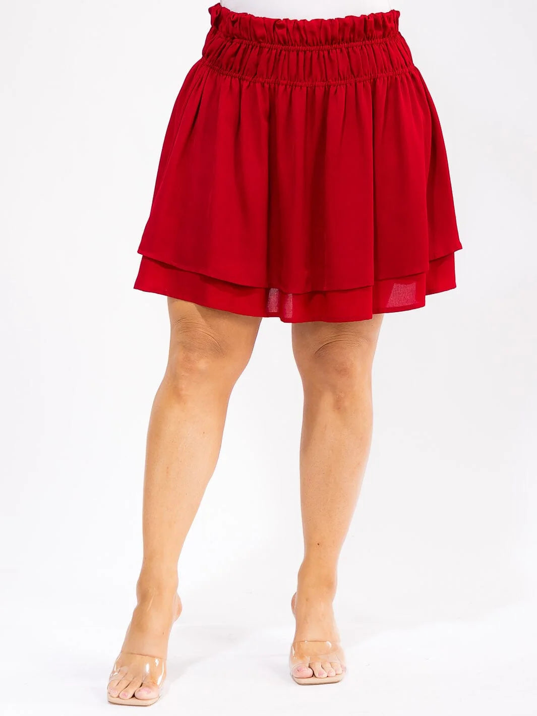 PLUS SIZE ELASTIC WAIST TIERED RUFFLE MINI SKIRT-04