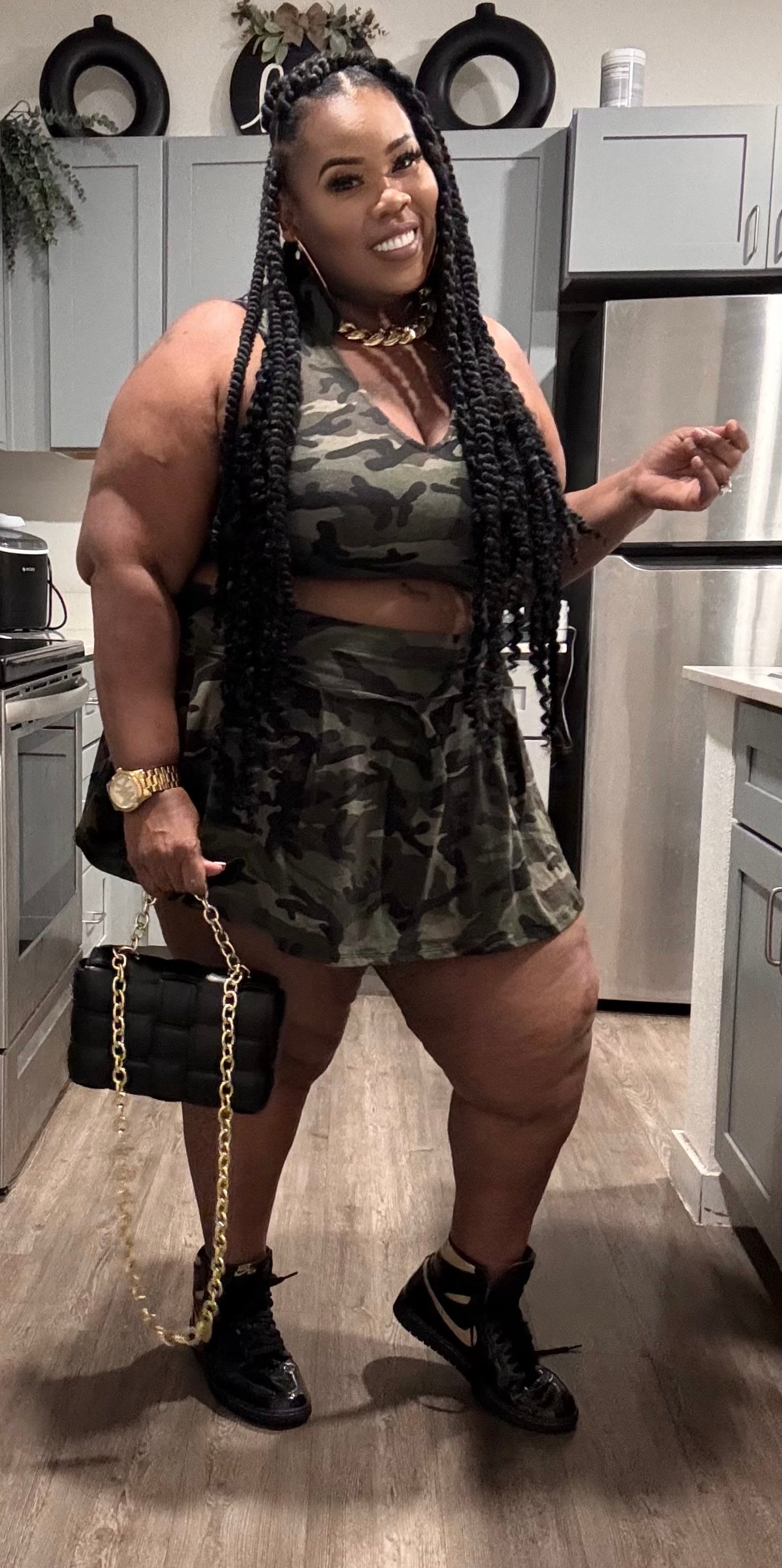 PLUS SIZE CAMOFLAGUE 2-PIECE PLEATED SKIRT SET W/BUILT IN PANTIE