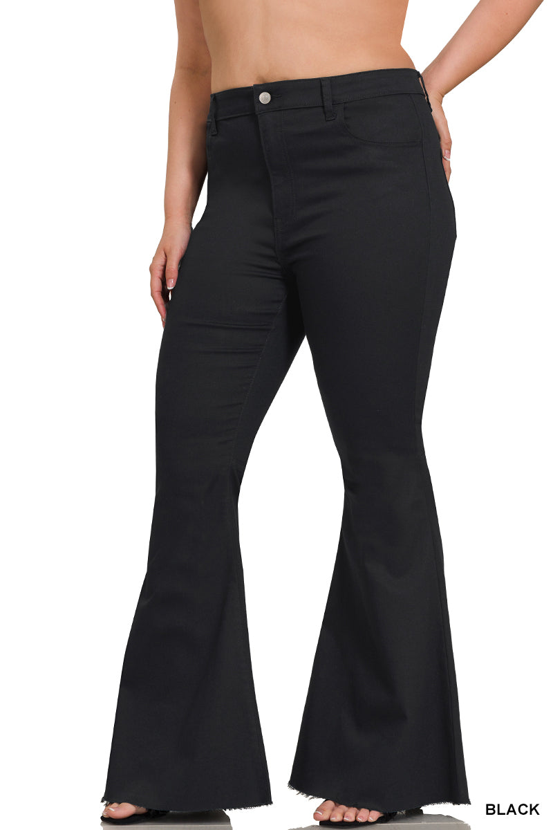 STRETCHY High Waist Fringe Trim and Flared Leg Jeans