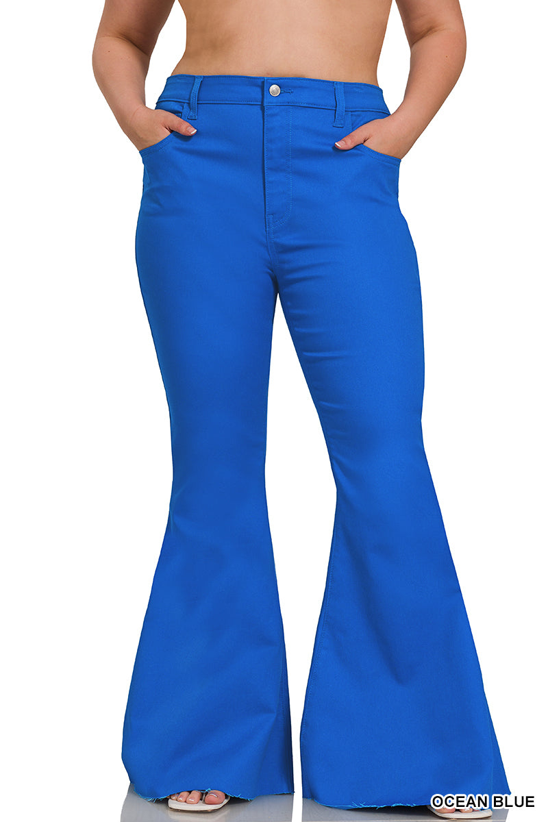 STRETCHY High Waist Fringe Trim and Flared Leg Jeans