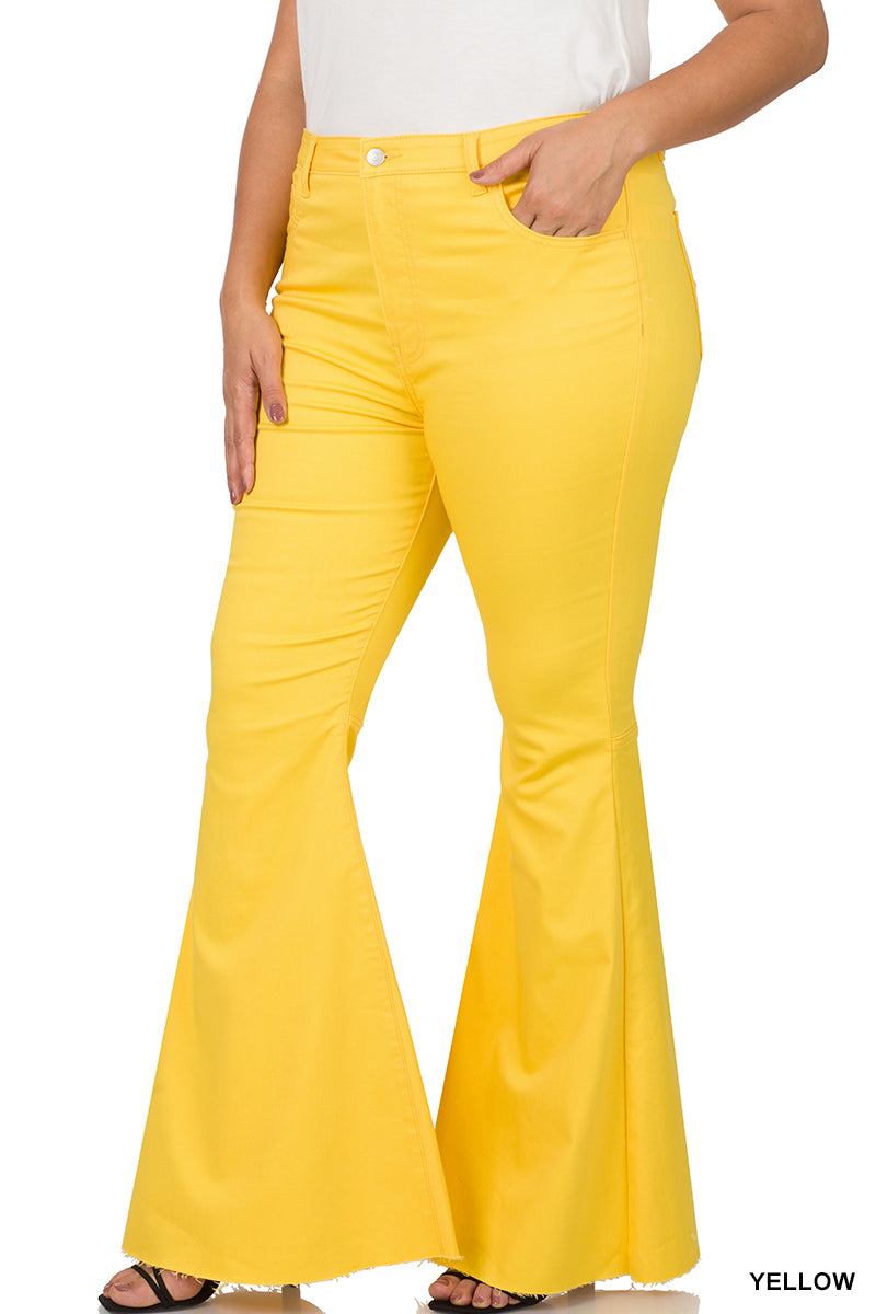 STRETCHY High Waist Fringe Trim and Flared Leg Jeans