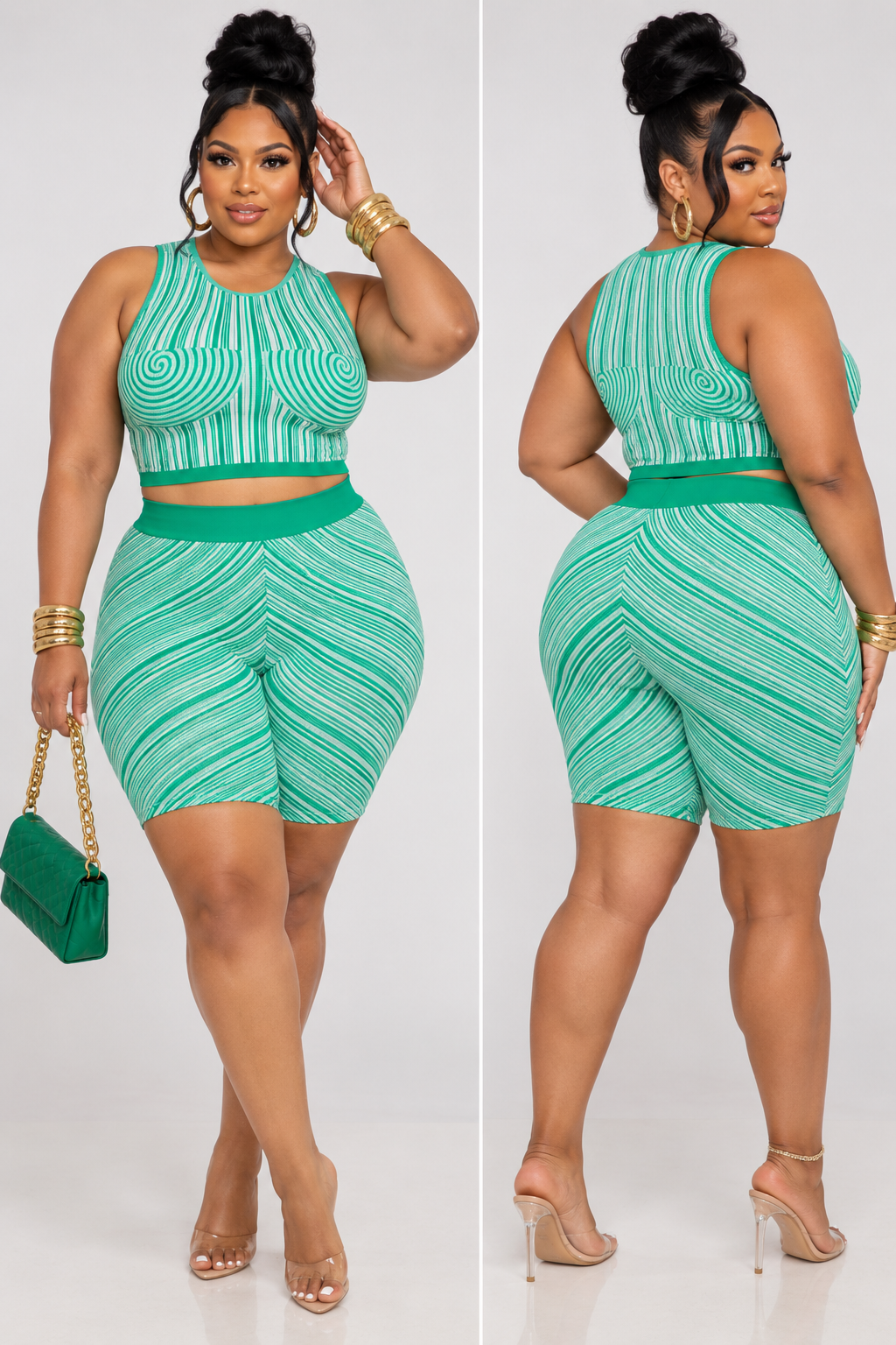 GOT ME TWISTED 2-PIECE SET-GREEN/WHITE