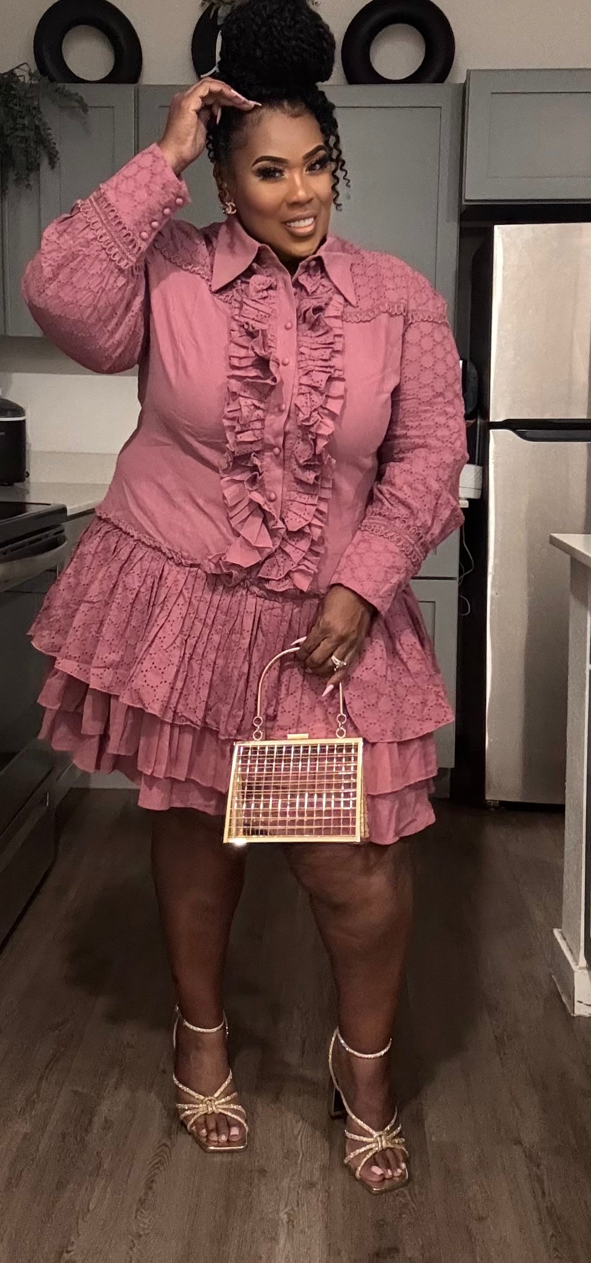 PRETTY GIRLS WALK IT THIS BUTTON UP LAYERED RUFFLE DRESS