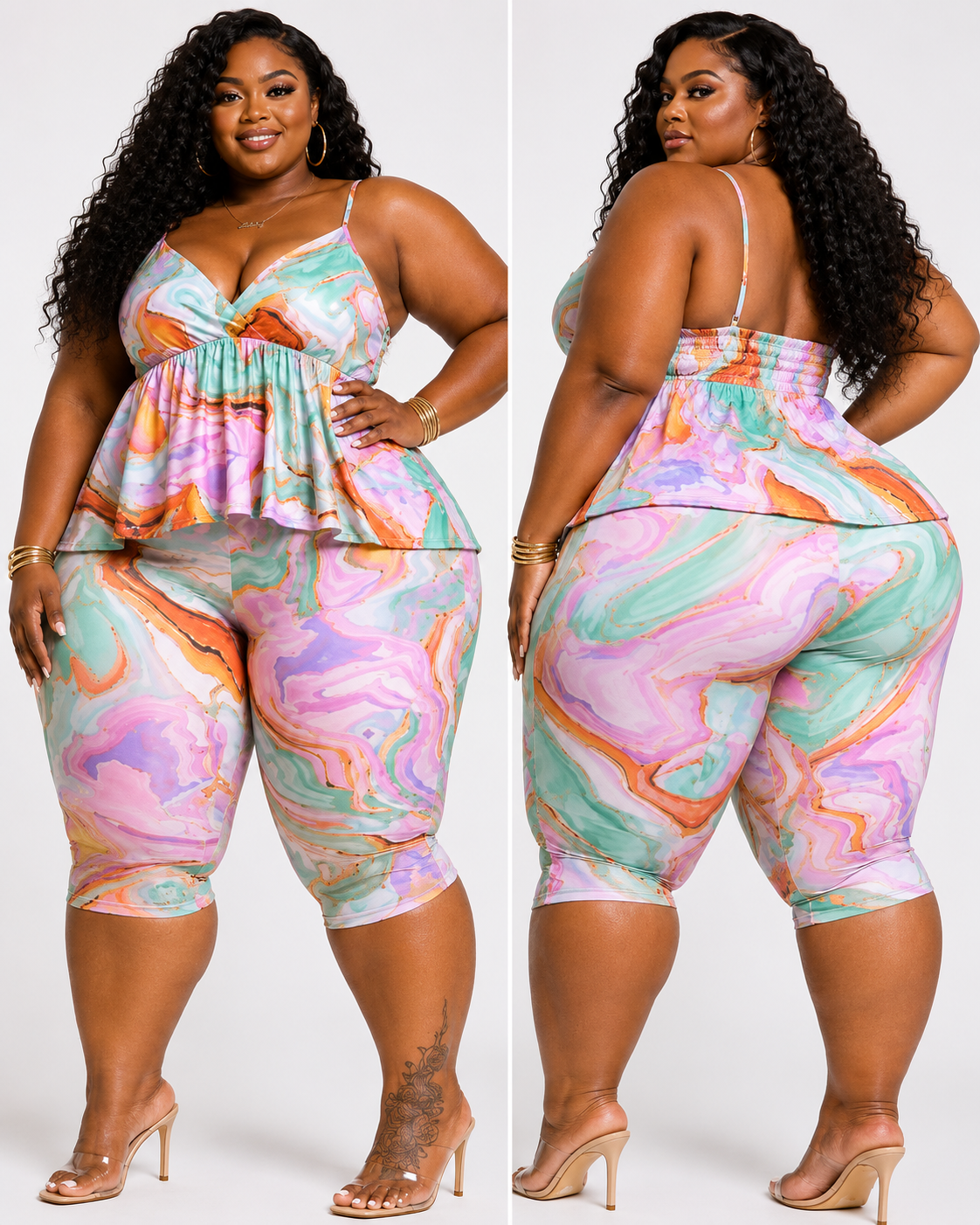 Plus Size "BEAUTIES ONLY"2-PIECE CAPRI SET-SWIRL MIX-75