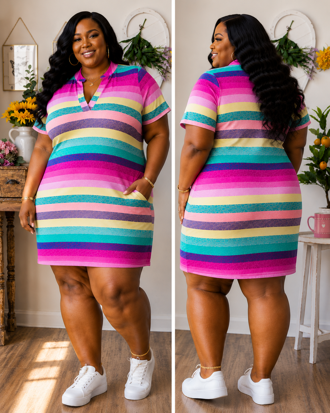 PLUS SIZE Multi Color Stripe Mini Dress-08
