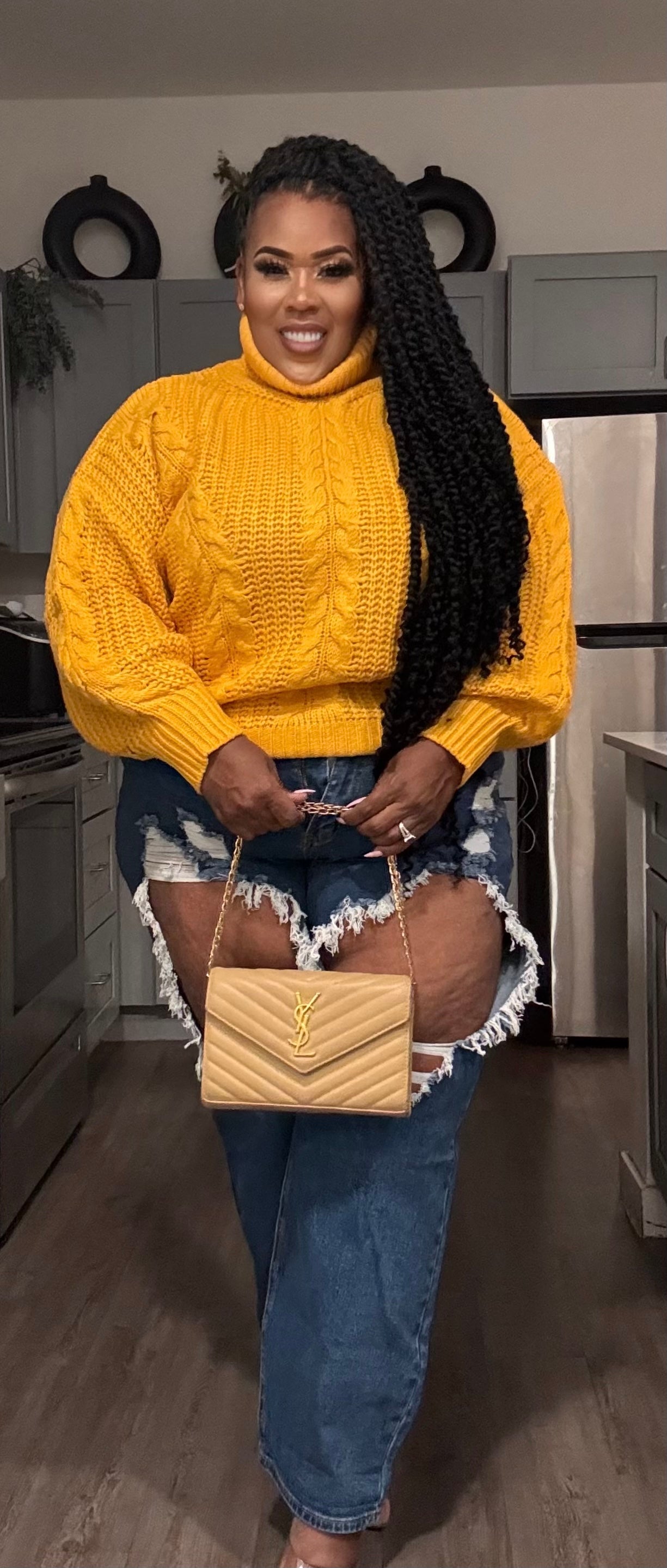 PLUS SIZE HIGH WAIST DESTROYED KNEE JEANS