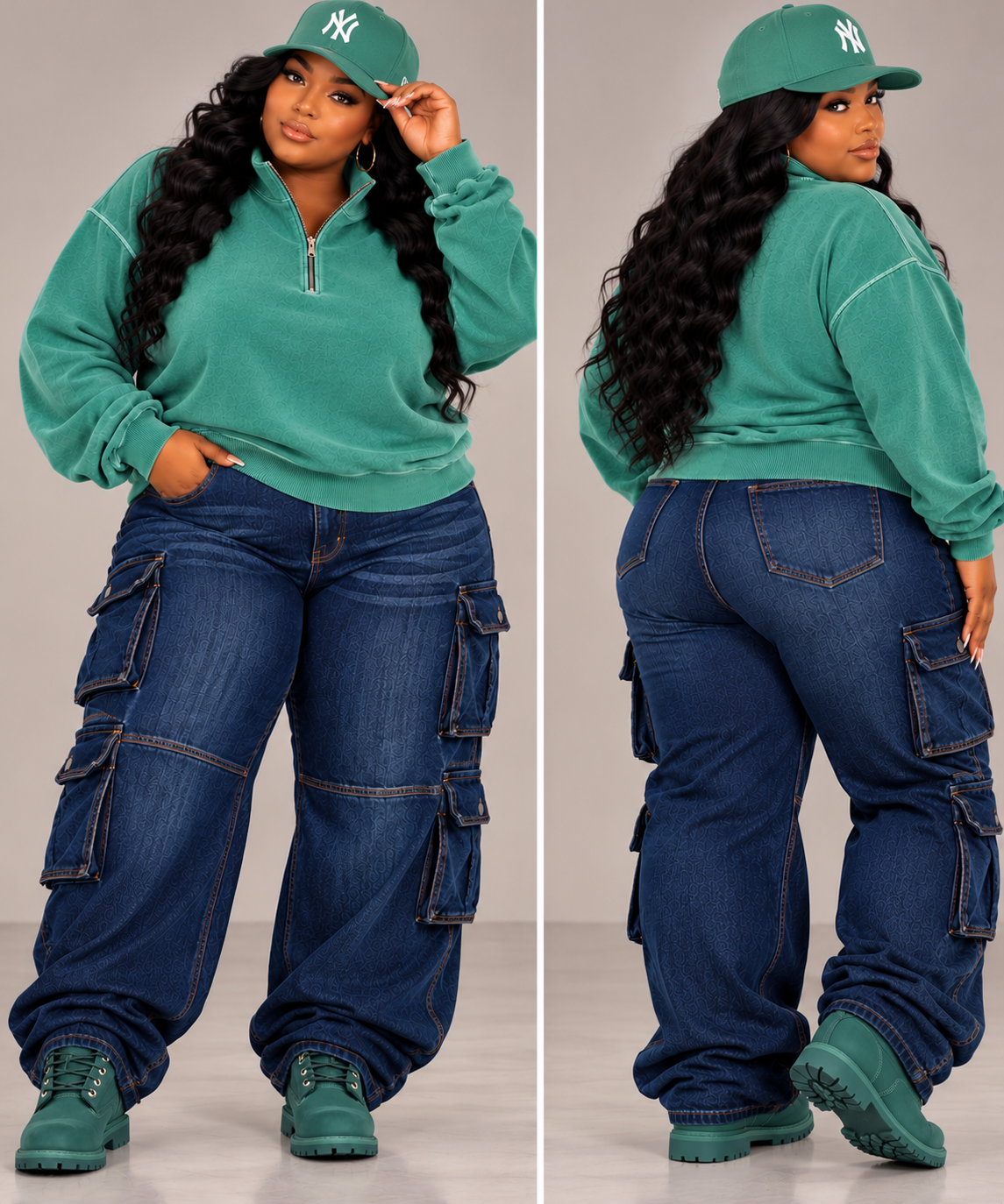 PLUS SIZE MINERAL WASHED ZIP COLLAR SWEATSHIRT-GREEN
