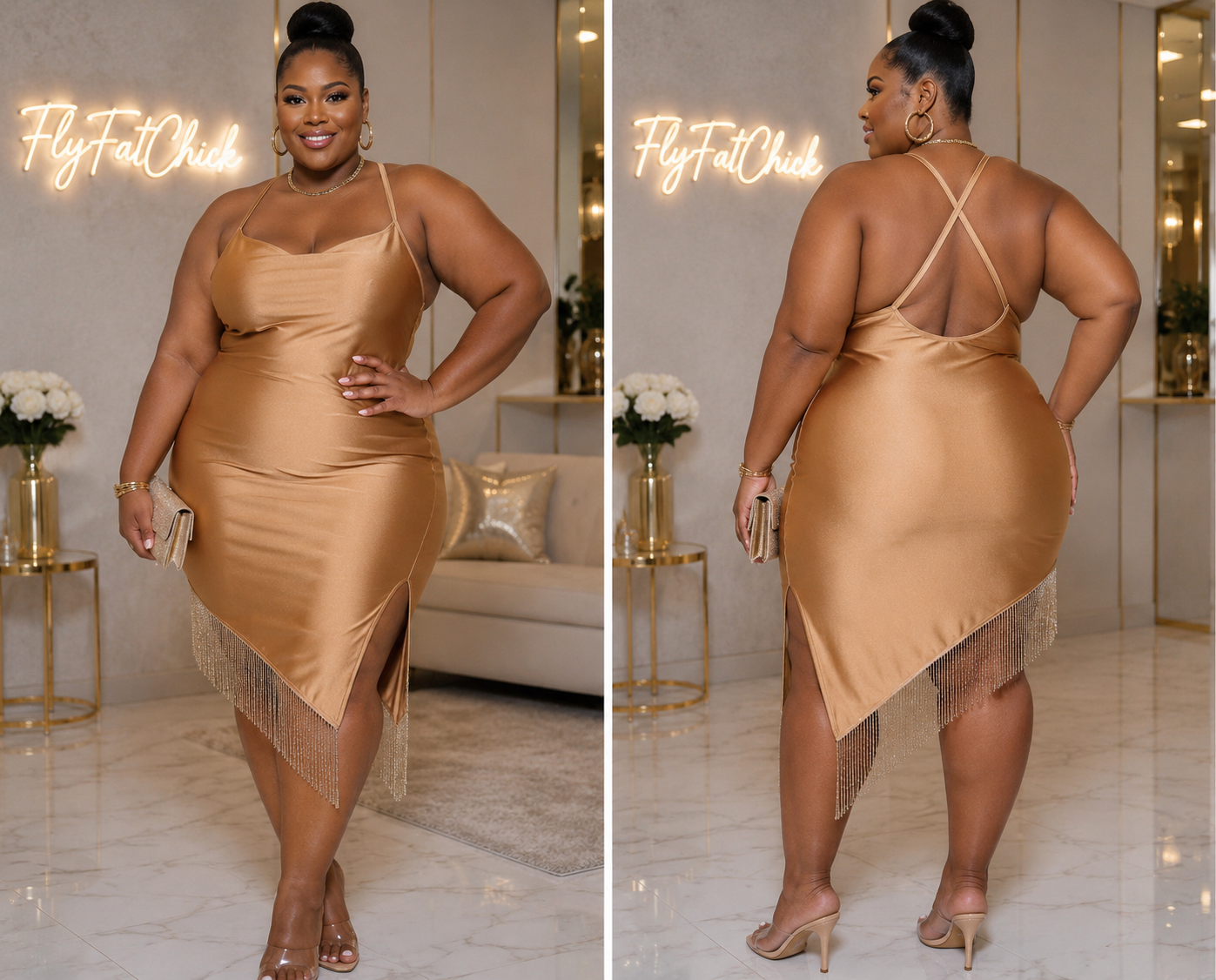 PLUS SIZE "SEXY CAN i" DRESS-GOLDEN
