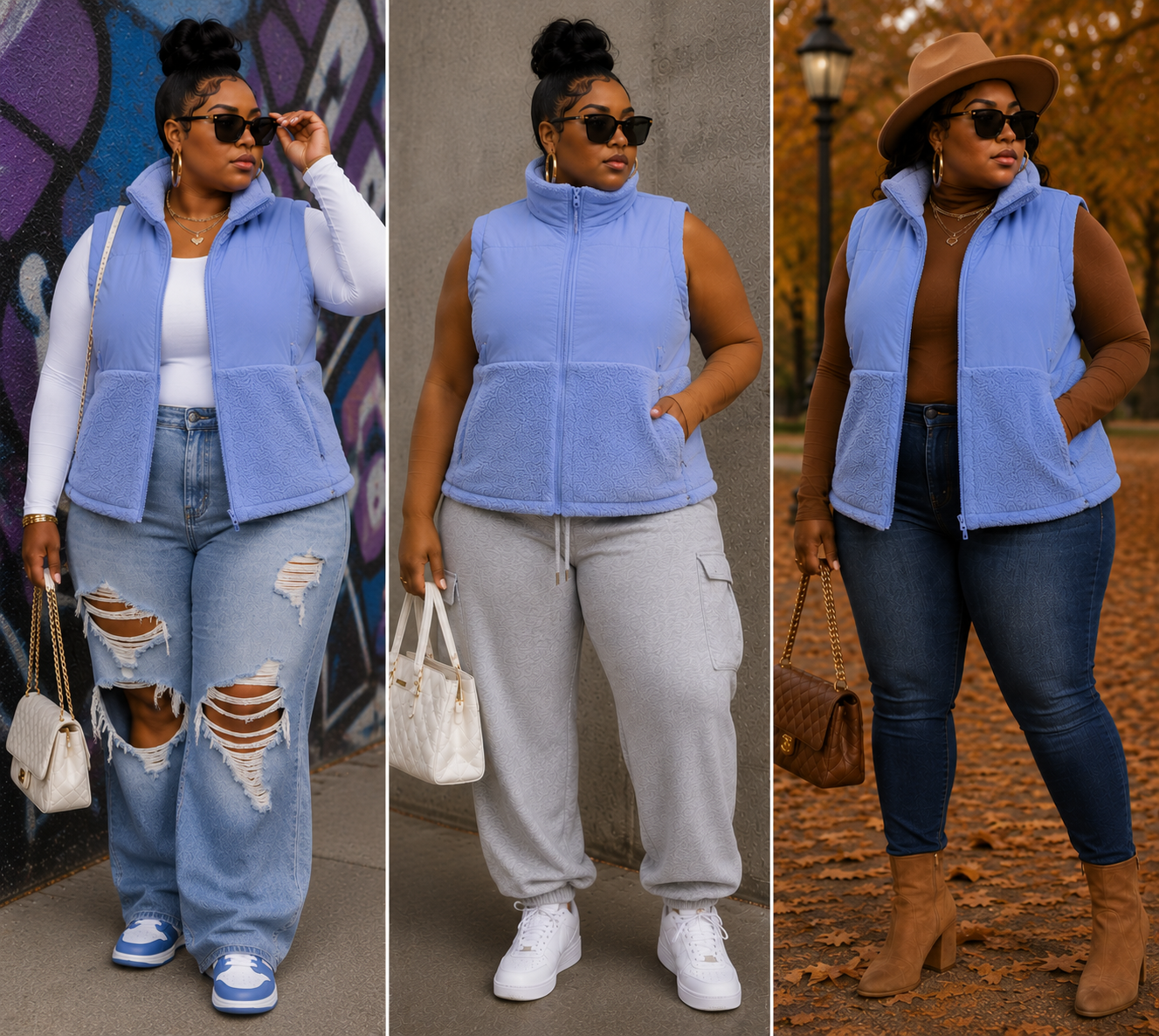 PLUS SIZE "BOXY PUFFER VEST" ICE BLUE