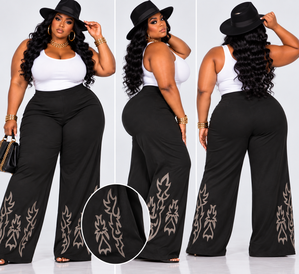 PLUS SIZE FAUX SUEDE PANTS w/STITCH DESIGN-53