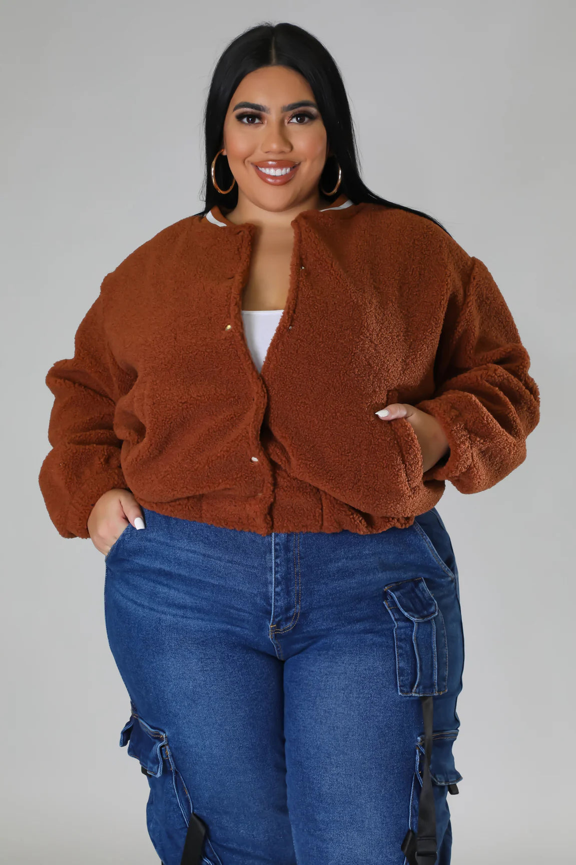 PLUS SIZE "IT'S GETTIN COLD OUTSIDE" JACKET-BROWN-BX4
