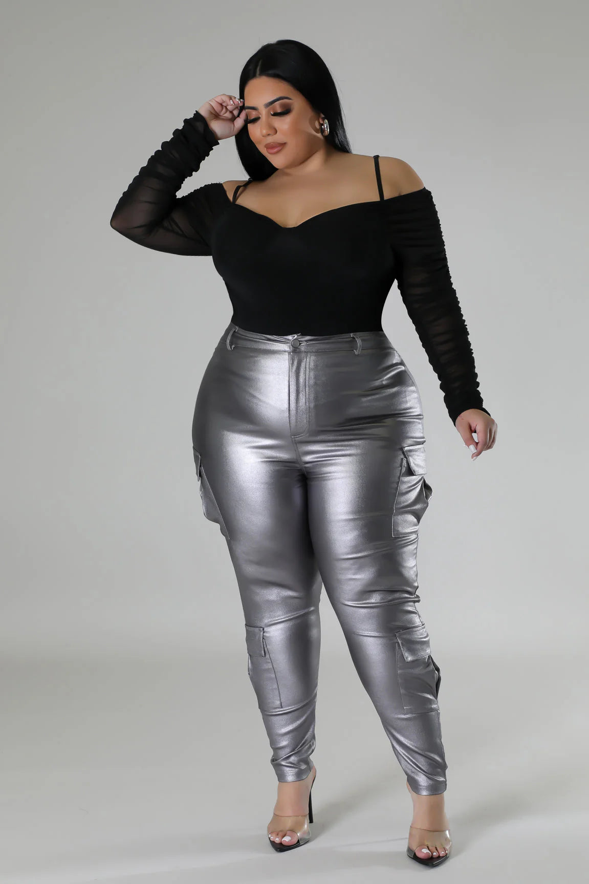PLUS SIZE FEELING MYSELF STRETCHY FAUZ LEATHER PANTS-PEWTER-12