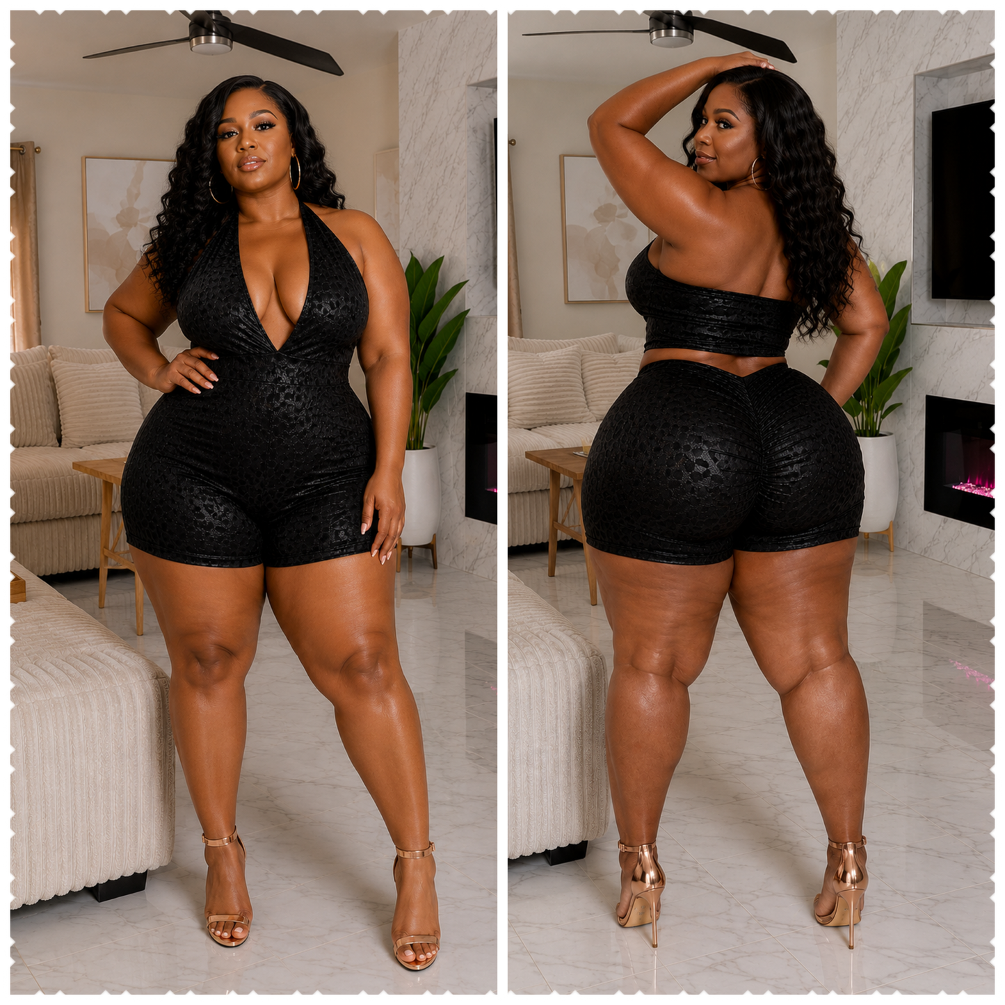 PLUS SIZE "BAD INTENTIONS" ROMPER-BLACK FAUX-39