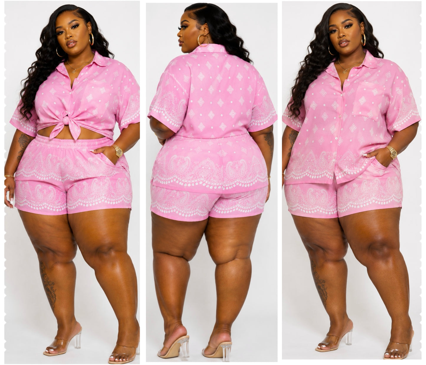 PLUS SIZE PRETTY N PINK 2-PIECE SHORT SET-24
