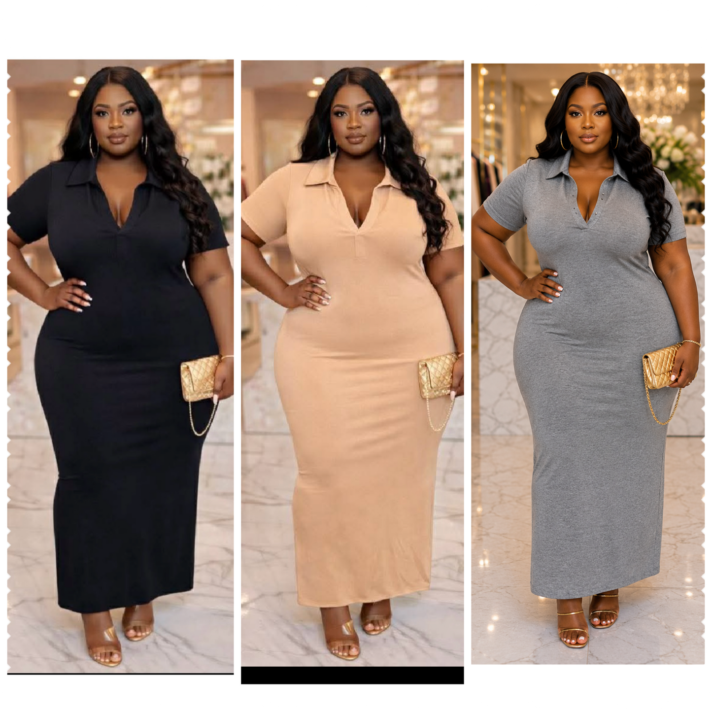 PLUS SIZE COLLARD MAXI DRESS-73