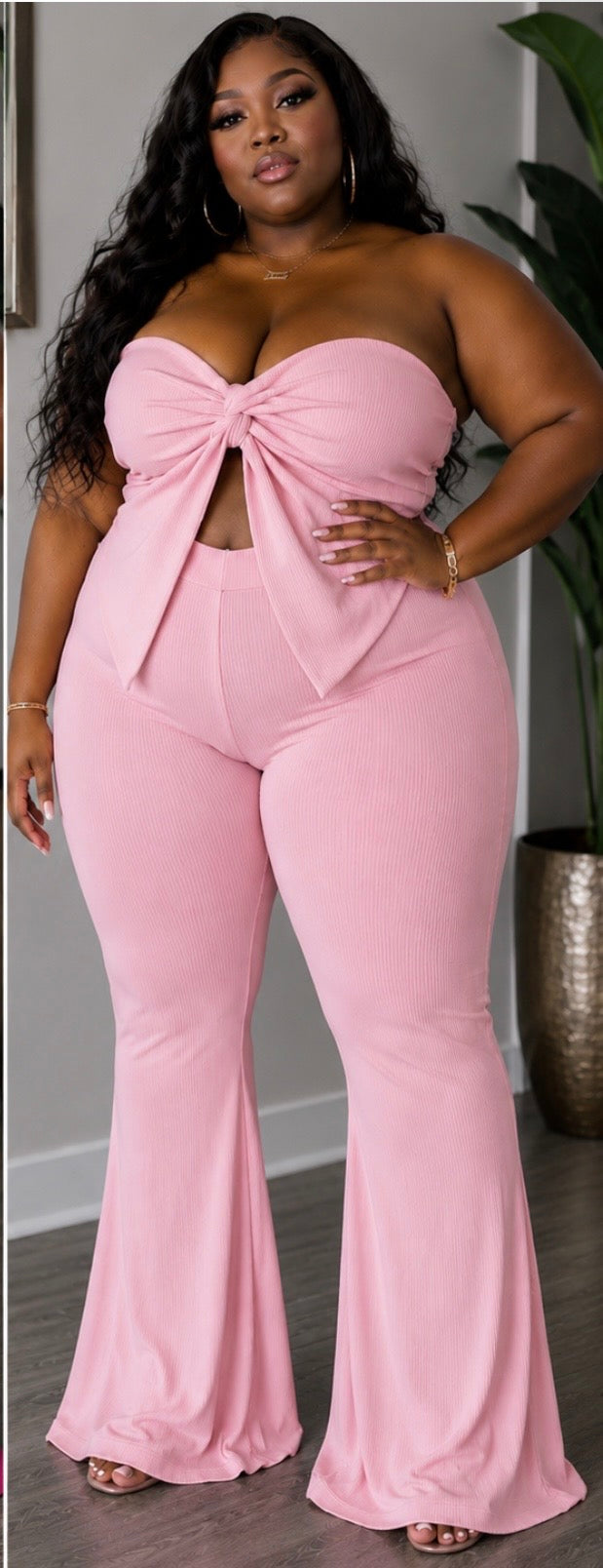 PLUS SIZE "Brunch Date" 2-piece flare pant set-LIGHT PINK-28