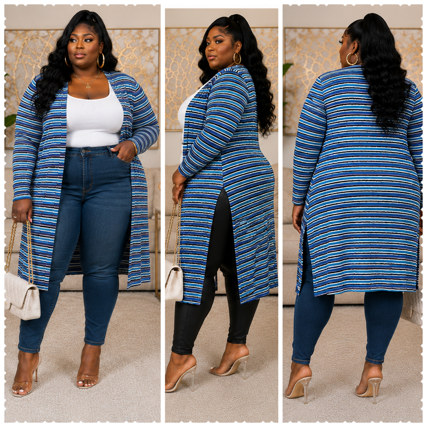 PLUS SIZE STRIPE ME DOWN CARDIGAN-BLUE MIX-26