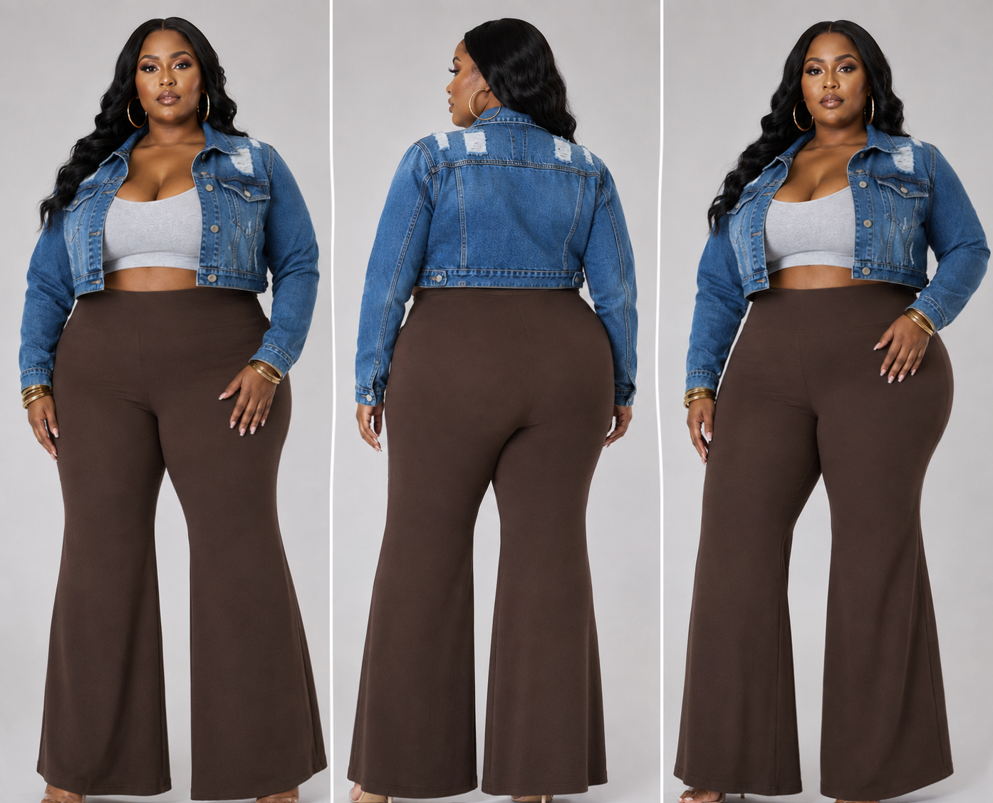 PLUS SIZE "BODY TALK" FLARE PANTS-BROWN-07