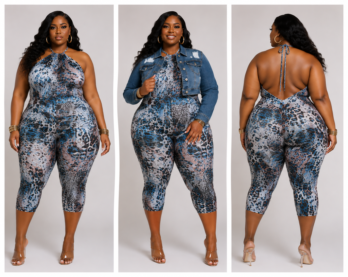 PLUS SIZE "BAD INTENSIONS CAPRI ROMPER"-BLUE MIX